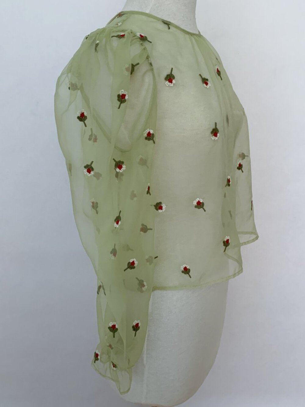 ZARA Floral Embroidered Green Organza Blouse | Size Large - Picture 5 of 13